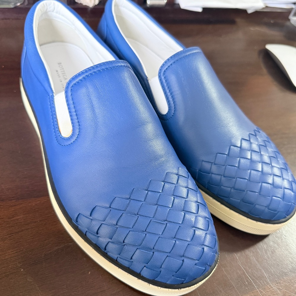 BOTTEGA VENETA Intrecciato Blue Leather 592368 Speedster Slip on Shoes - Picture 9 of 11